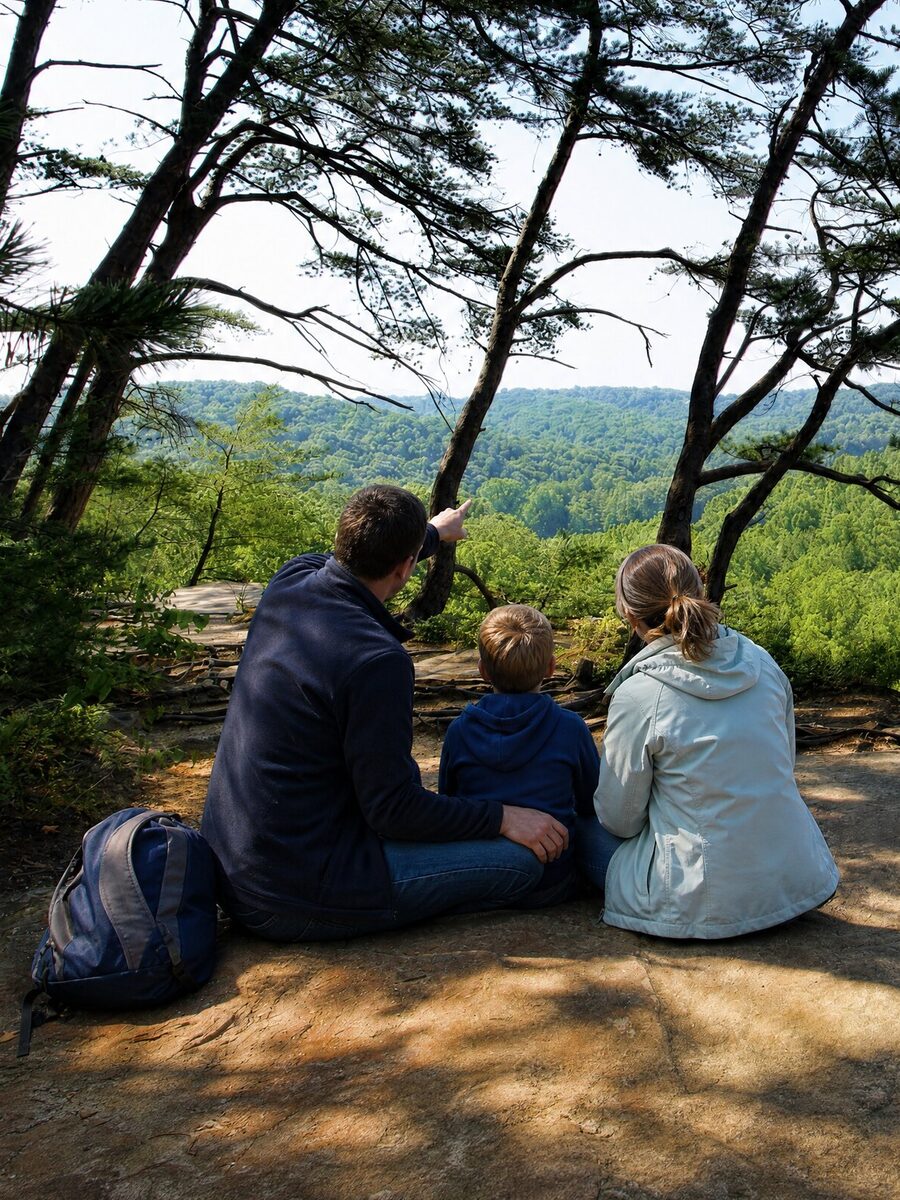 Conkle's Hollow rim trail, a family at the overlook