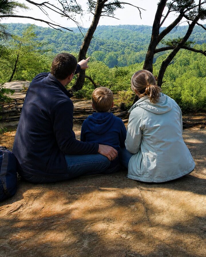 A family at the Conkle's Hollow overlook
