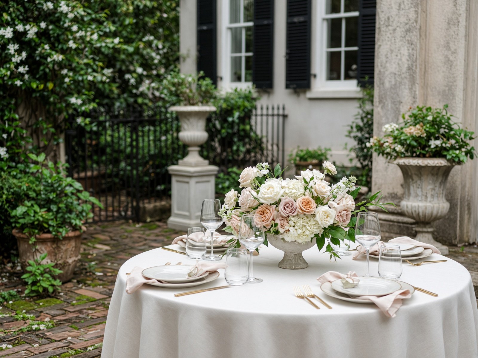 A wedding table in a garden (illustration)